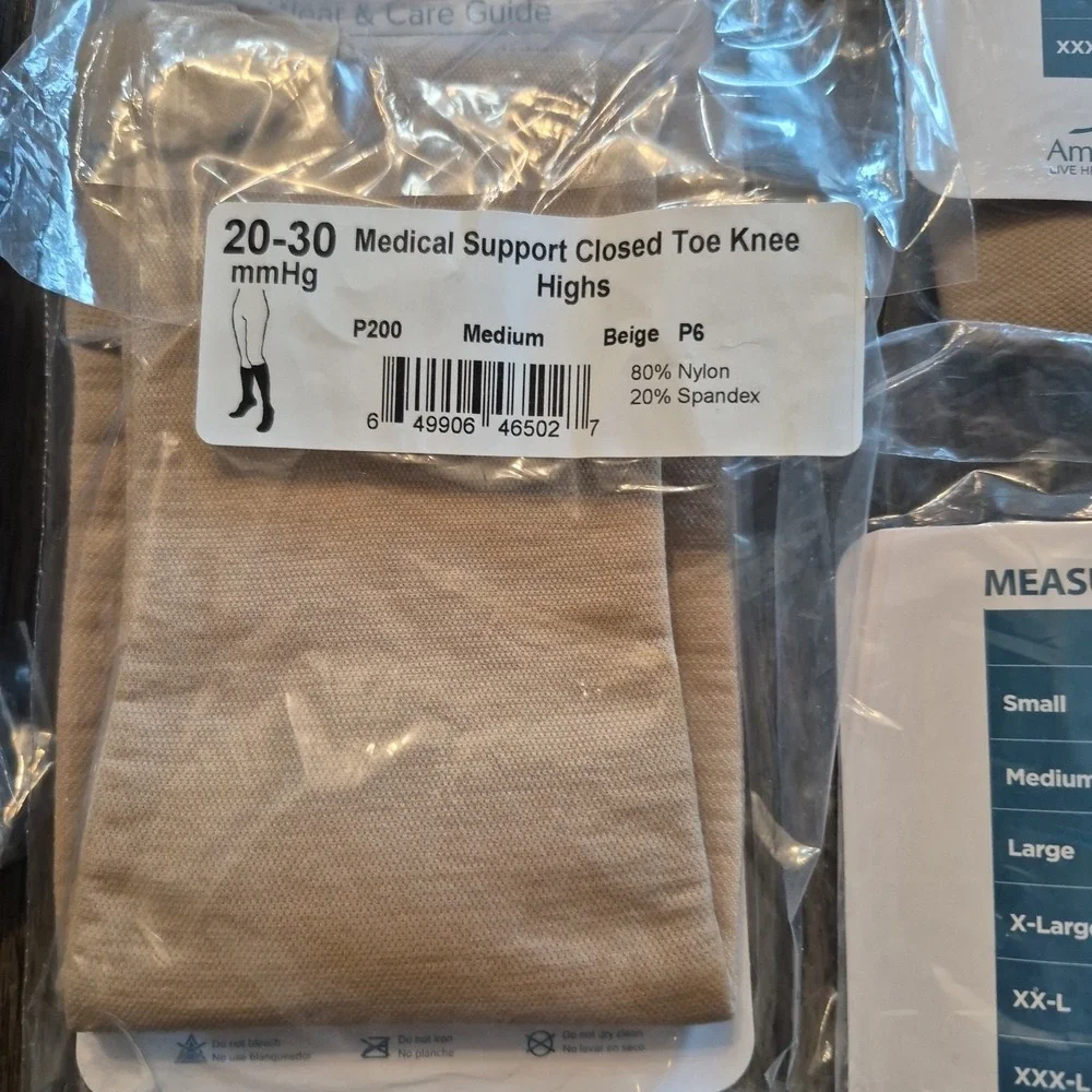 5 Ames Walker 20-30 mmHg Medical Support Closed Tie Knee Highs Lg Beige Sealed